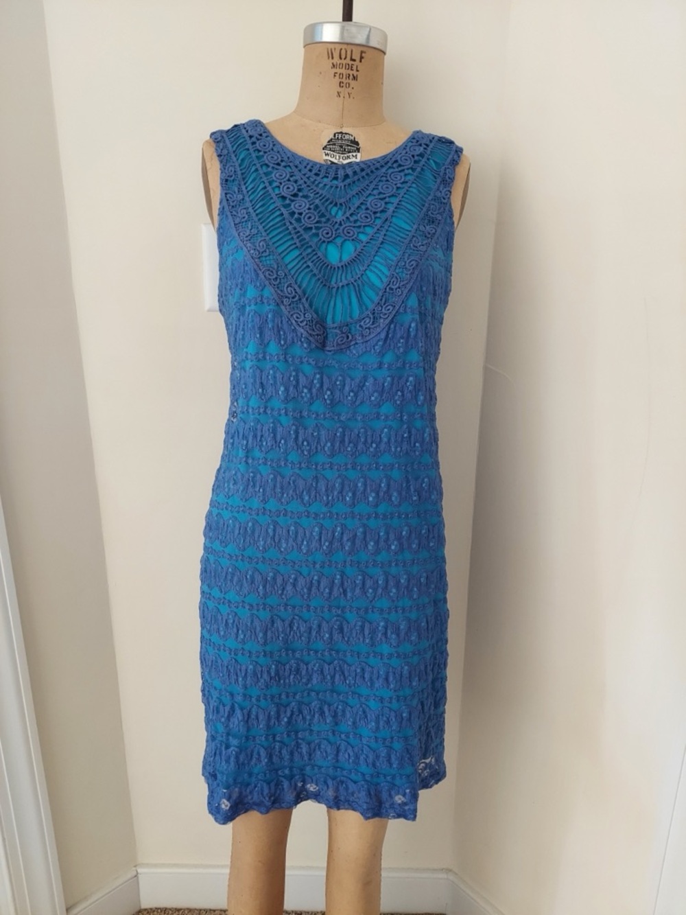Madison Paige Sleeveless Blue Crochet Dress